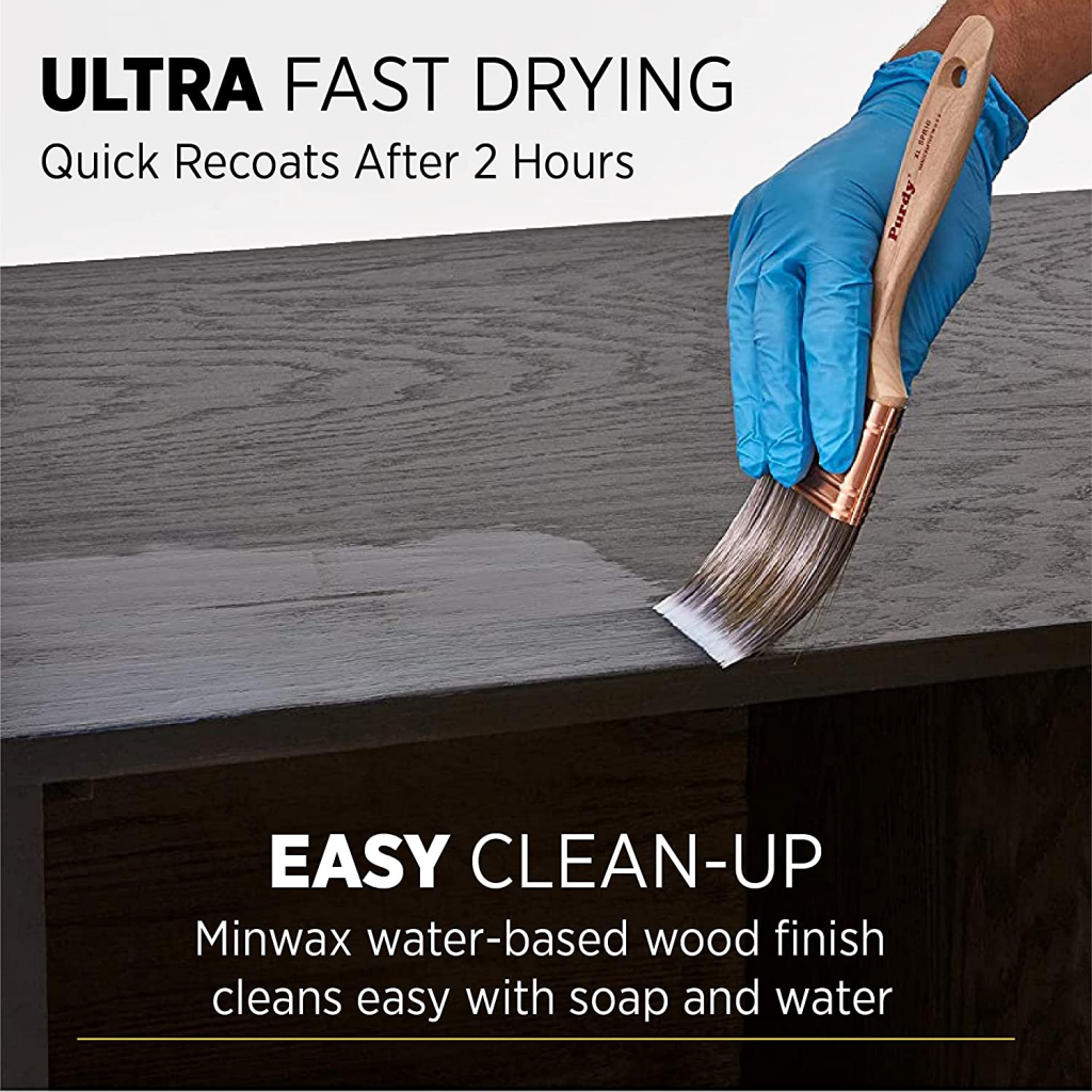 Minwax water-based polyurethane finish cleans easy with soap and water